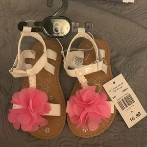 NWT White sandals with pink flowers